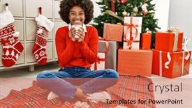  Presentation with milk - Theme consisting of young-african-american-woman-drinking background and a coral colored foreground