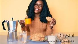  Presentation with croissant - Theme having young-african-american-woman-eating background and a coral colored foreground