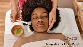  Presentation with african beauty - PPT theme consisting of young-african-american-woman-having background and a coral colored foreground