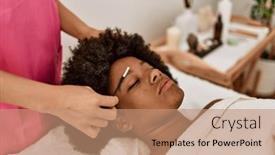  Presentation with african beauty - PPT layouts with young-african-american-woman-having background and a coral colored foreground