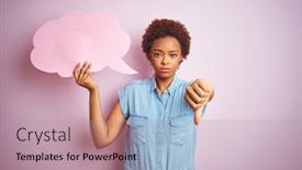  Presentation with negative - Slides enhanced with african american woman holding speech background and a coral colored foreground