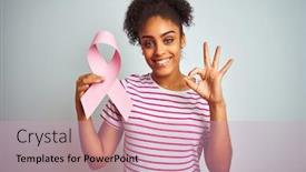  Presentation with cancer - Colorful presentation theme enhanced with african american woman holding cancer backdrop and a soft green colored foreground