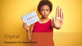  Presentation with defense - PPT theme enhanced with young-african-american-woman-holding background and a gold colored foreground