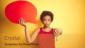  Presentation with negative - Colorful PPT theme enhanced with young-african-american-woman-holding backdrop and a gold colored foreground