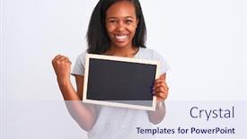  Presentation with proud american - Slide set with young-african-american-woman-holding background and a sky blue colored foreground
