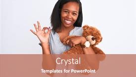  Presentation with teddy bear - Theme with young-african-american-woman-holding background and a coral colored foreground
