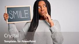  Presentation with question word - Theme having young-african-american-woman-holding background and a gray colored foreground