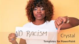  Presentation with racism - Beautiful presentation theme featuring young-african-american-woman-holding backdrop and a coral colored foreground