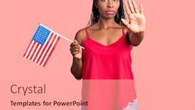  Presentation with united states flag - Amazing slides having young-african-american-woman-holding backdrop and a coral colored foreground