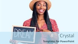  Presentation with american dream - Presentation design enhanced with young-african-american-woman-holding background and a sky blue colored foreground