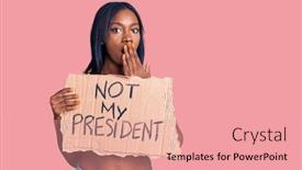  Presentation with african american protest - PPT theme featuring young-african-american-woman-holding background and a coral colored foreground