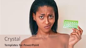  Presentation with african america - PPT theme with young-african-american-woman-holding background and a coral colored foreground