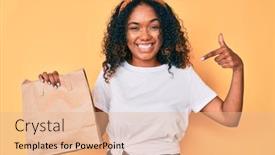  Presentation with proud american - Colorful slides enhanced with young-african-american-woman-holding backdrop and a coral colored foreground