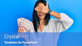  Presentation with sad woman - PPT theme having young-african-american-woman-holding background and a teal colored foreground