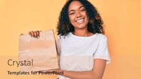  Presentation with paper bag - Slides with young-african-american-woman-holding background and a coral colored foreground