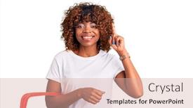  Presentation with african american woman question - Colorful slide set enhanced with young-african-american-woman-holding backdrop and a soft green colored foreground