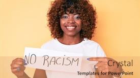  Presentation with racism - PPT layouts consisting of young-african-american-woman-holding background and a coral colored foreground