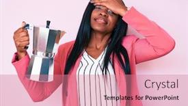  Presentation with italian american - Slides having young-african-american-woman-holding background and a coral colored foreground