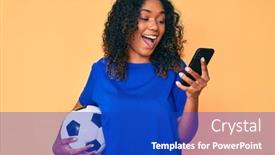  Presentation with american football - Cool new slide deck with young-african-american-woman-holding backdrop and a royal blue colored foreground