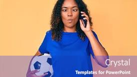  Presentation with fish ball - Beautiful slides featuring young-african-american-woman-holding backdrop and a royal blue colored foreground