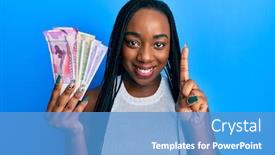  Presentation with american indian - Beautiful PPT layouts featuring young-african-american-woman-holding backdrop and a teal colored foreground