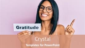  Presentation with gratitude - PPT theme consisting of young-african-american-woman-holding background and a coral colored foreground