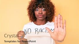  Presentation with stop racism - Slide deck having young-african-american-woman-holding background and a lemonade colored foreground