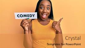  Presentation with comedy - Slide set enhanced with young-african-american-woman-holding background and a gold colored foreground