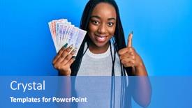  Presentation with swedish - Beautiful PPT theme featuring young-african-american-woman-holding backdrop and a teal colored foreground