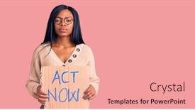  Presentation with now - Beautiful PPT layouts featuring young-african-american-woman-holding backdrop and a coral colored foreground