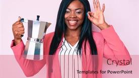  Presentation with italian american - Presentation theme enhanced with young-african-american-woman-holding background and a coral colored foreground