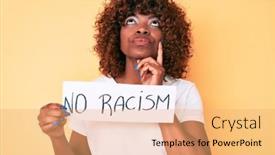  Presentation with african american woman question - Amazing presentation design having young-african-american-woman-holding backdrop and a yellow colored foreground