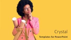  Presentation with african american woman question - Slides enhanced with young-african-american-woman-holding background and a light gray colored foreground