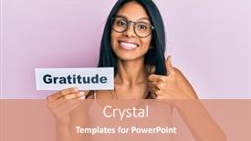  Presentation with gratitude - PPT theme having young-african-american-woman-holding background and a coral colored foreground