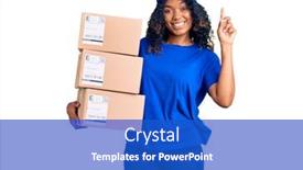  Presentation with african american woman question - Colorful PPT theme enhanced with young-african-american-woman-holding backdrop and a cobalt blue colored foreground