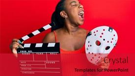  Presentation with clapboard - Audience pleasing PPT layouts consisting of young-african-american-woman-holding backdrop and a red colored foreground