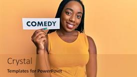  Presentation with comedy - Audience pleasing PPT layouts consisting of young-african-american-woman-holding backdrop and a gold colored foreground