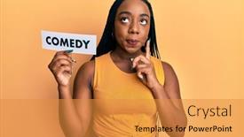  Presentation with question word - PPT theme enhanced with young-african-american-woman-holding background and a gold colored foreground