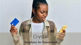  Presentation with credit card - Slides having young-african-american-woman-holding background and a coral colored foreground