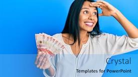  Presentation with far away - Theme enhanced with young-african-american-woman-holding background and a light blue colored foreground