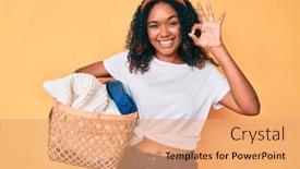  Presentation with friendly - Cool new theme with young-african-american-woman-holding backdrop and a coral colored foreground
