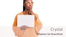  Presentation with african american woman question - Beautiful PPT layouts featuring young-african-american-woman-holding backdrop and a lemonade colored foreground