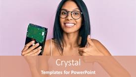  Presentation with hard disk - Presentation with young-african-american-woman-holding background and a coral colored foreground