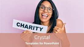  Presentation with african charity - PPT layouts with young-african-american-woman-holding background and a coral colored foreground