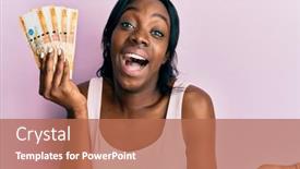  Presentation with philippine - Beautiful PPT theme featuring young-african-american-woman-holding backdrop and a coral colored foreground