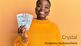 Presentation with sol - Colorful presentation theme enhanced with young-african-american-woman-holding backdrop and a gold colored foreground