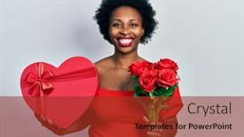  Presentation with anniversary - Slide set having young-african-american-woman-holding background and a red colored foreground