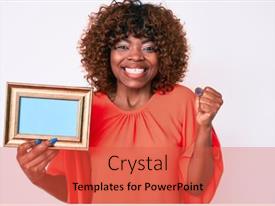 Young African American Woman Holding PPT template 65 | CrystalGraphics