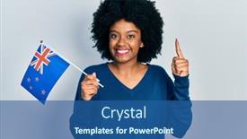  Presentation with african american woman question - Colorful presentation design enhanced with young-african-american-woman-holding backdrop and a ocean colored foreground