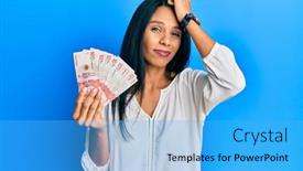  Presentation with african american woman question - Beautiful presentation design featuring young-african-american-woman-holding backdrop and a light blue colored foreground